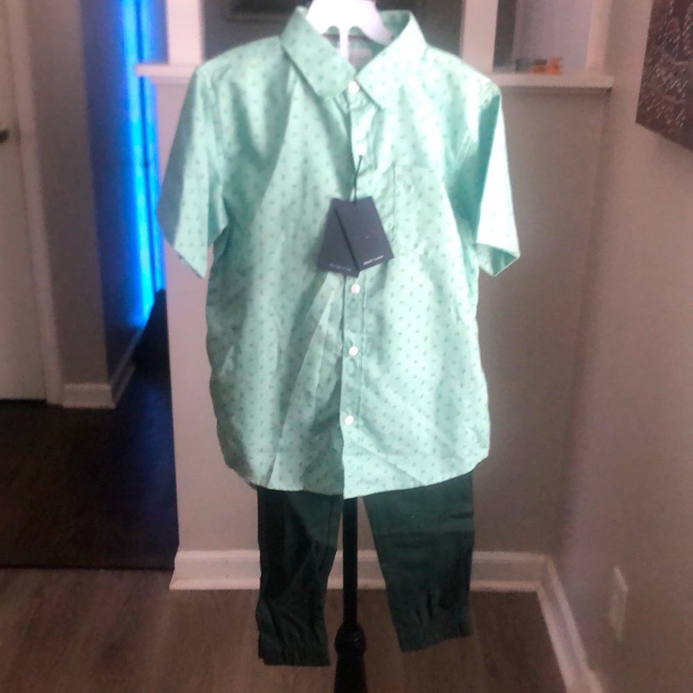 NWT 2Pc Boys Day & Age Green Abstract Outfit Size 5 Medium